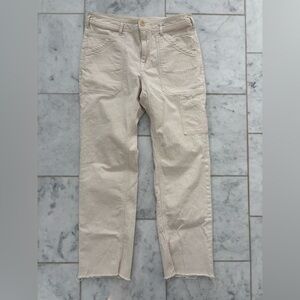 Anthropologie Ivory Striped High Rise Utility Carpenter Pants | Size 29